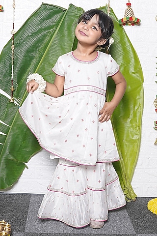 Off-White Chanderi Sharara Set For Girls by UNIQ RIYO CREATION