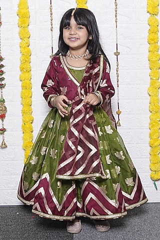 Multi-Colored Chanderi Lace Work Anarkali Set For Girls by UNIQ RIYO CREATION