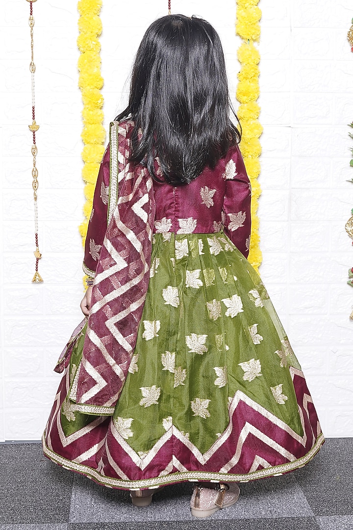 Multi-Colored Chanderi Lace Work Anarkali Set For Girls by UNIQ RIYO CREATION at Pernia's Pop Up Shop