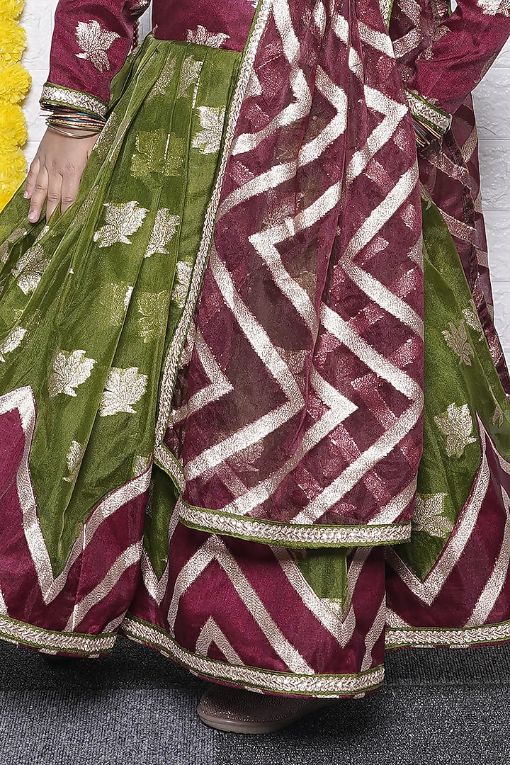 Multi-Colored Chanderi Lace Work Anarkali Set For Girls by UNIQ RIYO CREATION at Pernia's Pop Up Shop