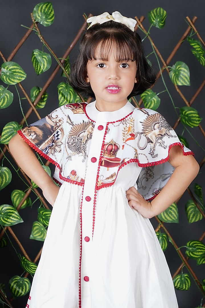 White Cotton Printed Dress For Girls by UNIQ RIYO CREATION at Pernia's Pop Up Shop