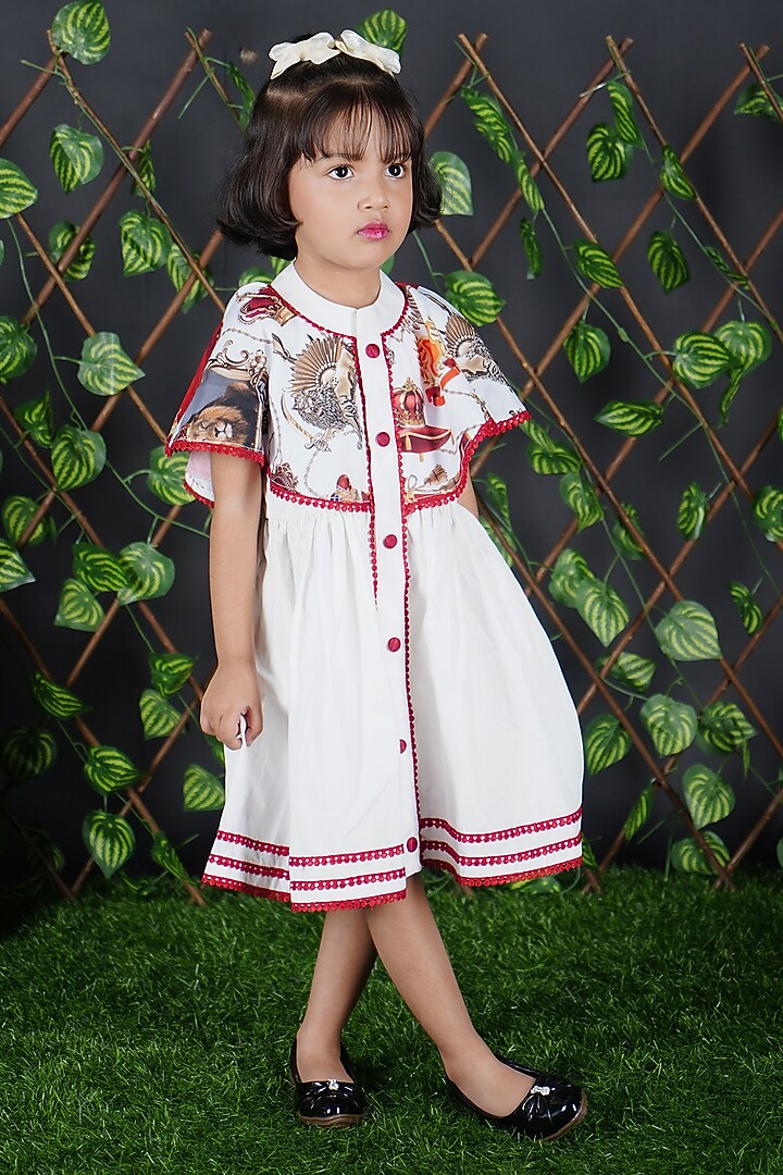 White Cotton Printed Dress For Girls by UNIQ RIYO CREATION at Pernia's Pop Up Shop