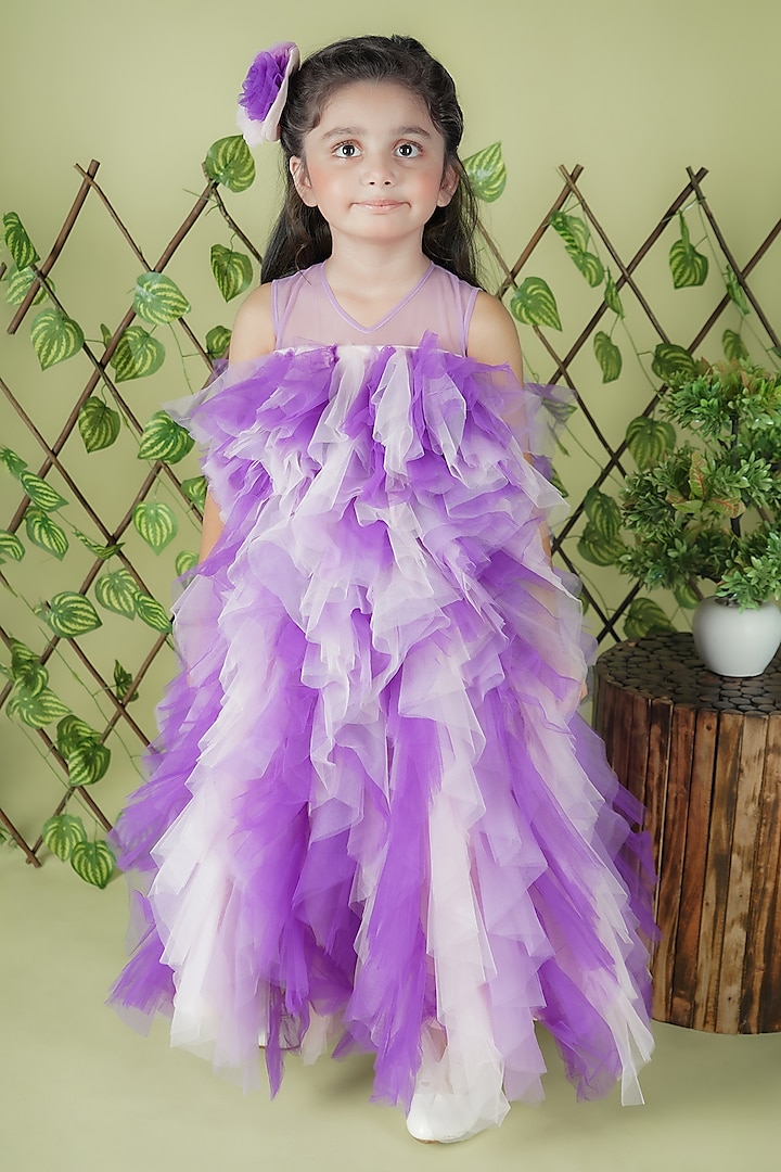 Purple Net Gown For Girls by UNIQ RIYO CREATION at Pernia's Pop Up Shop