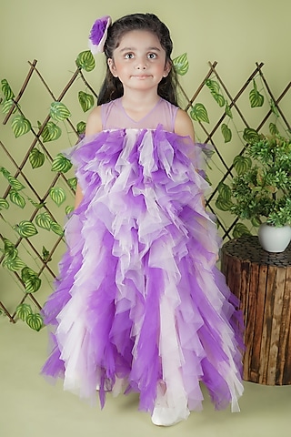 Purple Net Gown For Girls by UNIQ RIYO CREATION