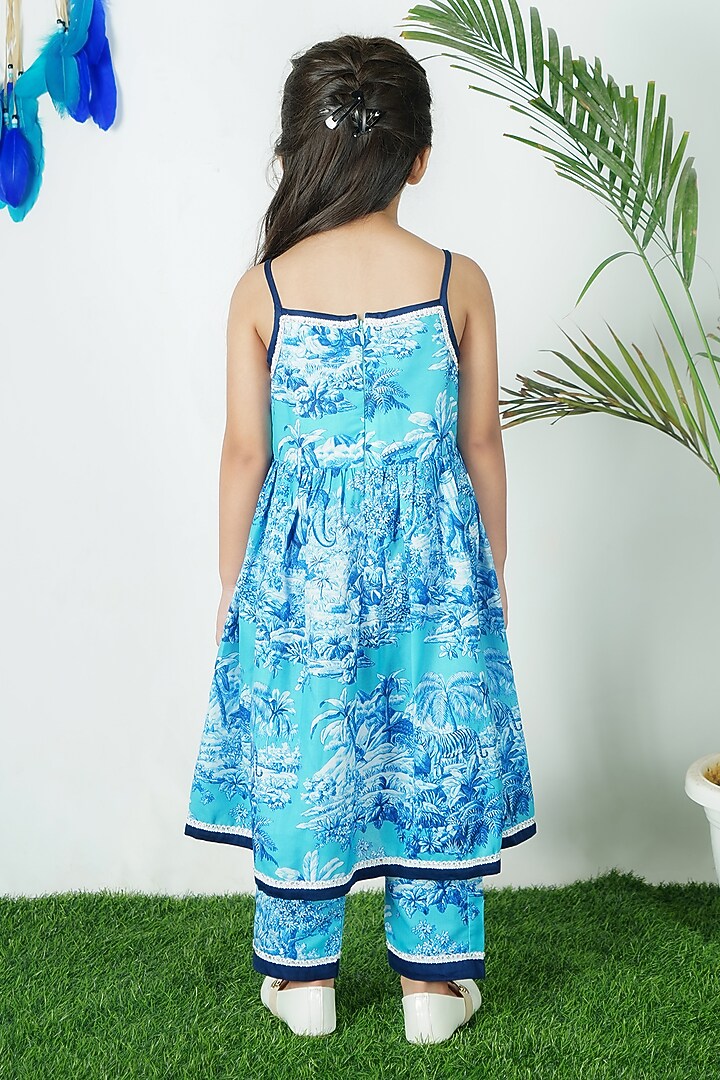 Blue Cotton Printed Kurta Set For Girls by UNIQ RIYO CREATION at Pernia's Pop Up Shop