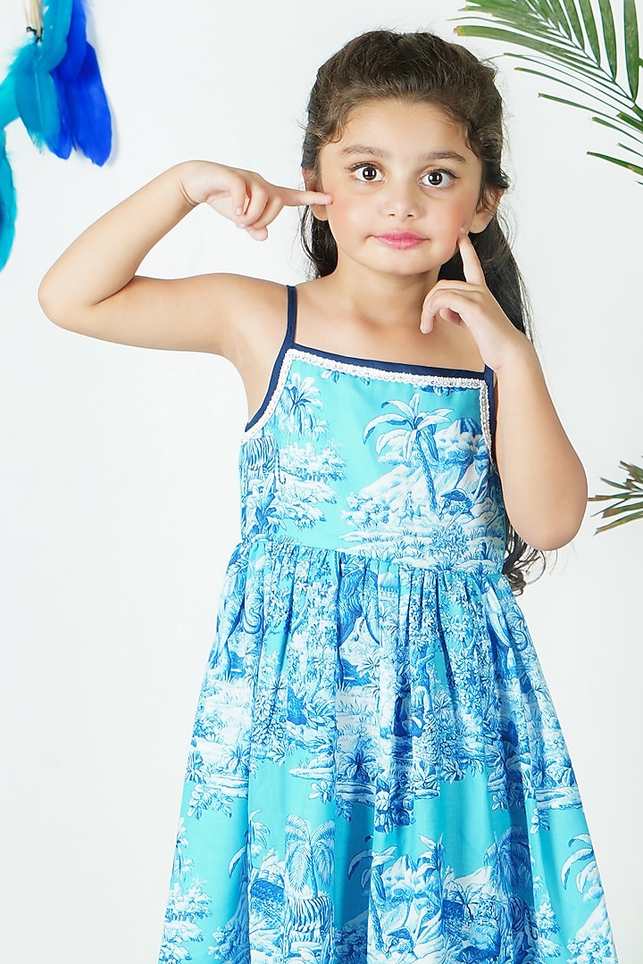 Blue Cotton Printed Kurta Set For Girls by UNIQ RIYO CREATION at Pernia's Pop Up Shop