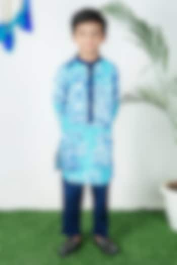 Blue Cotton Printed Kurta Set For Boys by UNIQ RIYO CREATION