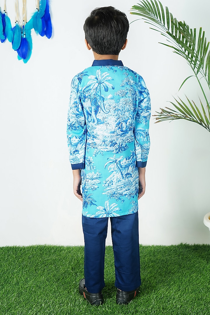 Blue Cotton Printed Kurta Set For Boys by UNIQ RIYO CREATION at Pernia's Pop Up Shop
