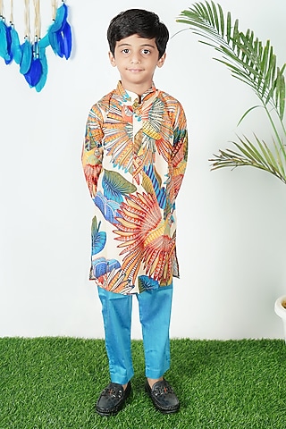 Multi-Colored Cotton Kurta Set For Boys by UNIQ RIYO CREATION