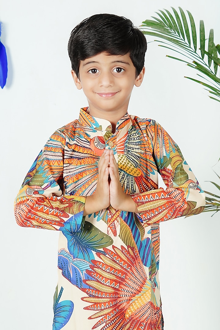 Multi-Colored Cotton Kurta Set For Boys by UNIQ RIYO CREATION at Pernia's Pop Up Shop