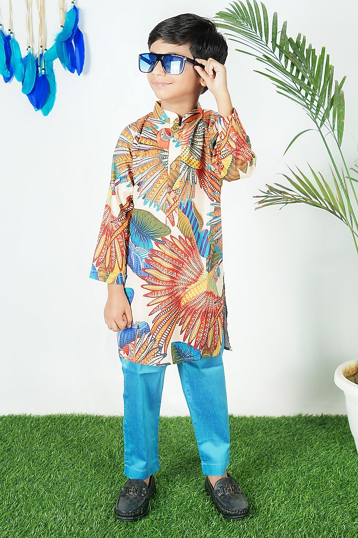 Multi-Colored Cotton Kurta Set For Boys by UNIQ RIYO CREATION at Pernia's Pop Up Shop