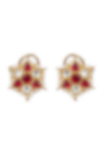 Gold Finish Kundan Stud Earrings by Unniyarcha