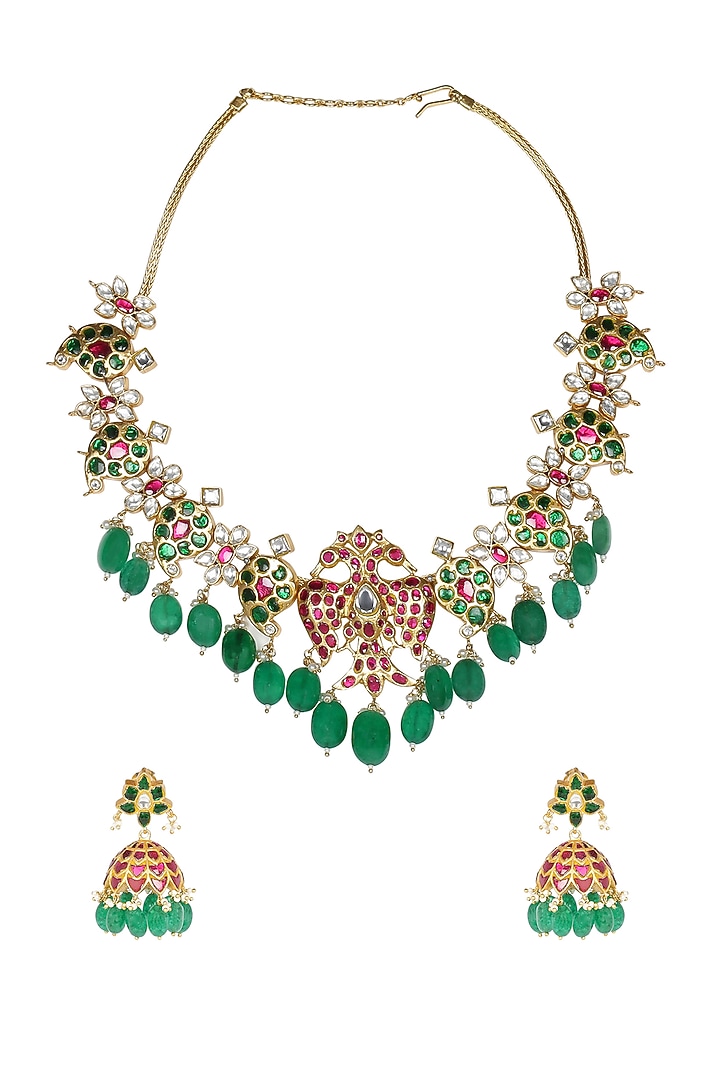 Gold Finish Kundan Necklace Set by Unniyarcha at Pernia's Pop Up Shop