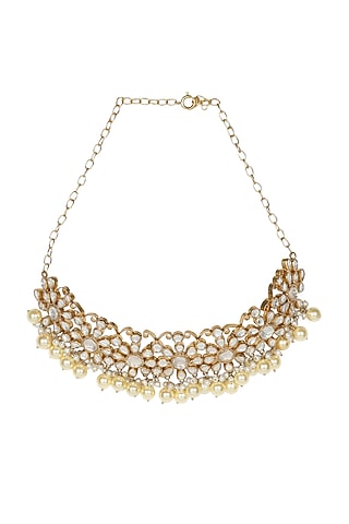 Gold Finish Polki Choker Necklace by Unniyarcha