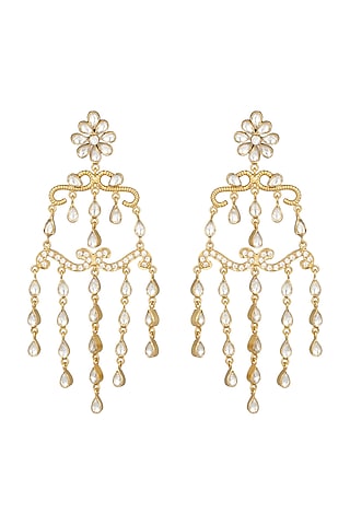 Gold Finish Polki Dangler Earrings by Unniyarcha