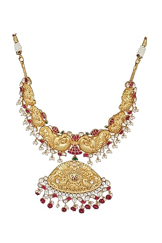 Gold Finish Temple Necklace by Unniyarcha