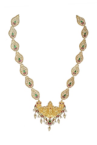 Gold Finish Kundan Temple Necklace by Unniyarcha