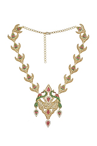 Gold Finish Peacock Necklace by Unniyarcha