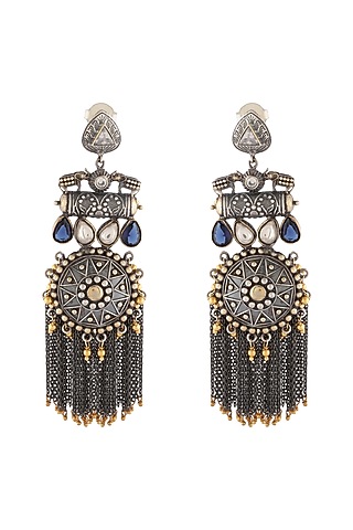 Silver & Gold Finish Glass Stones Earrings by Unniyarcha