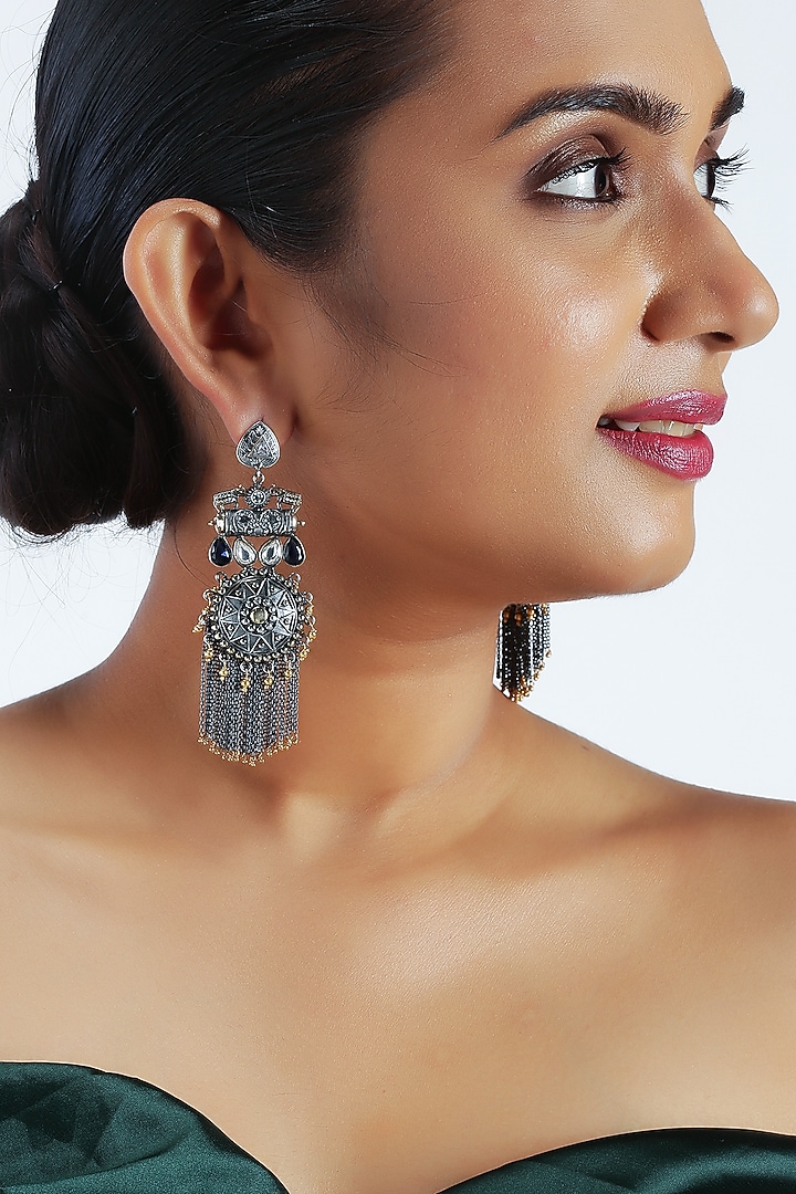 Silver & Gold Finish Glass Stones Earrings by Unniyarcha at Pernia's Pop Up Shop