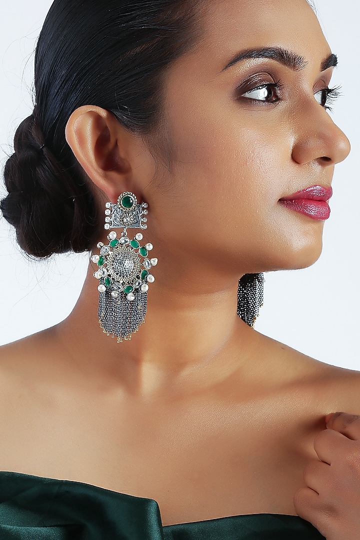 Silver & Gold Finish Pearls Earrings by Unniyarcha at Pernia's Pop Up Shop