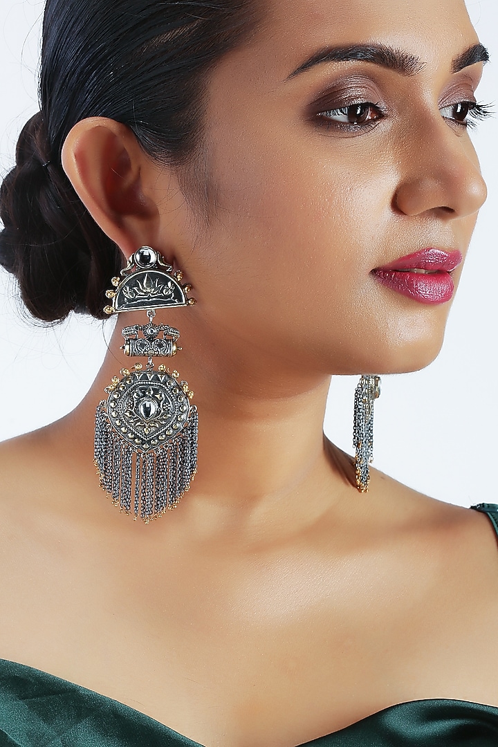 Gold & Silver Finish Semi Precious Stones Earrings by Unniyarcha at Pernia's Pop Up Shop