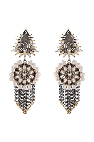 Gold & Silver Finish Pearls Earrings by Unniyarcha