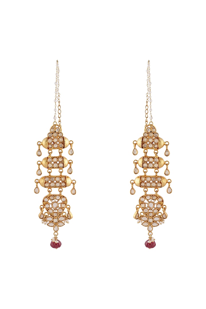 Gold Finish Kundan Earrings by Unniyarcha