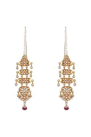 Gold Finish Kundan Earrings by Unniyarcha