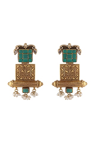 Gold Finish Kundan Dangler Earrings by Unniyarcha