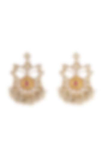 Gold Finish Zircon Earrings by Unniyarcha
