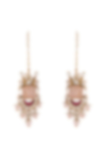 Gold Finish Rose Quartz Earrings by Unniyarcha