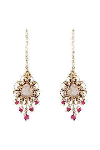 Gold Finish Pearls Dangler Earrings by Unniyarcha