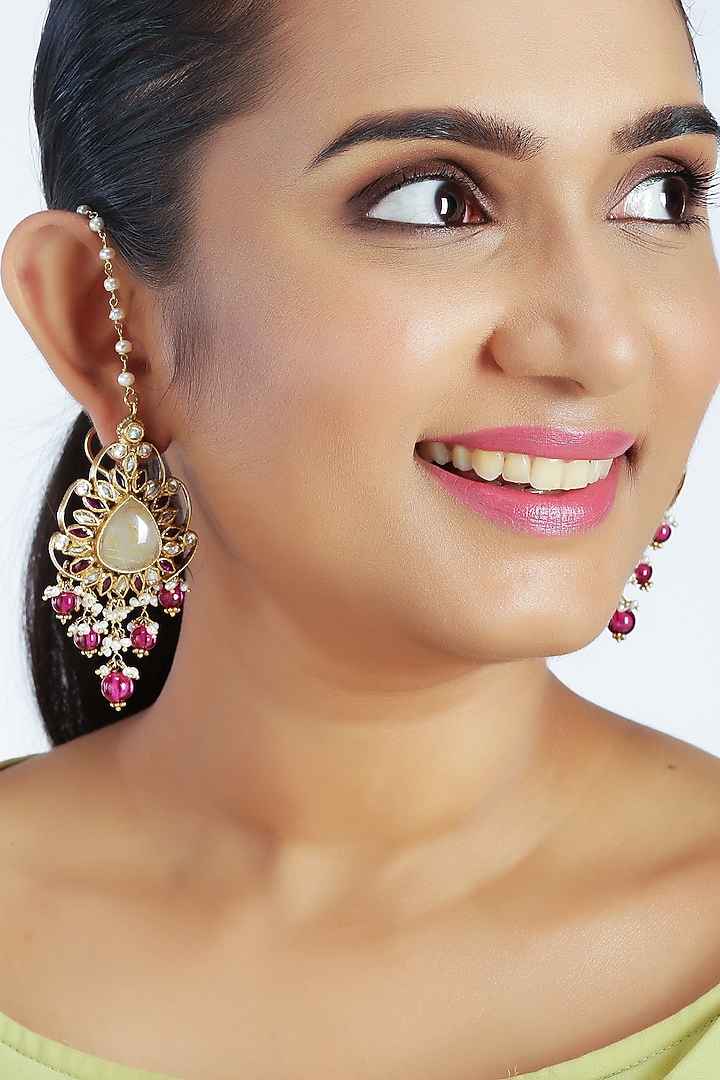 Gold Finish Pearls Dangler Earrings by Unniyarcha at Pernia's Pop Up Shop