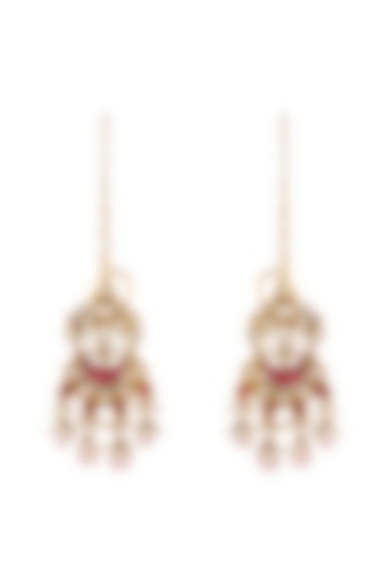Gold Finish Rose Quartz & Kundan Earrings by Unniyarcha