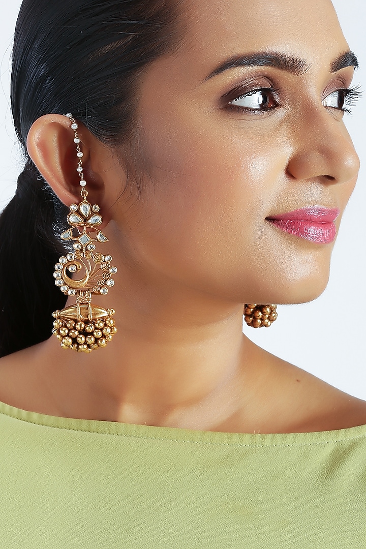 Gold Finish Pearls Peacock Earrings by Unniyarcha at Pernia's Pop Up Shop