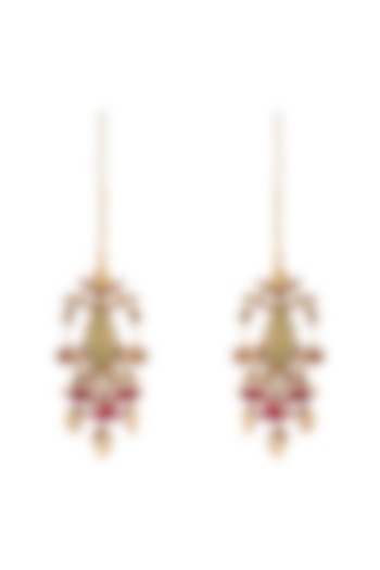 Gold Finish Prehnite Earrings by Unniyarcha
