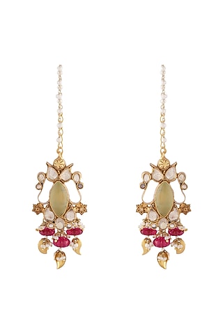 Gold Finish Prehnite Earrings by Unniyarcha