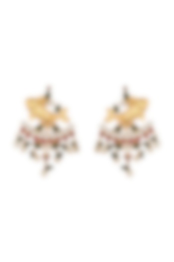 Gold Finish Kundan & Pearl Fish Earrings by Unniyarcha