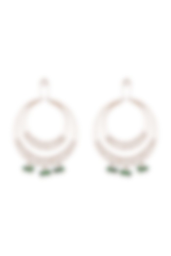 Oxidised Silver Finish Green Stone & Kundan Earrings by Unniyarcha
