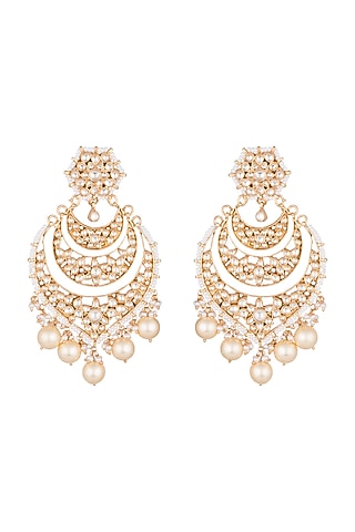 Gold Finish Kundan & Pearl Long Earrings by Unniyarcha