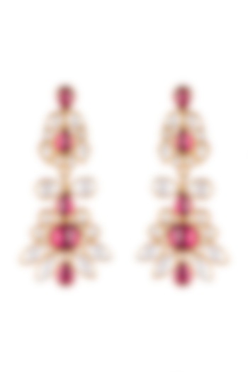 Gold Plated Pearls & Red Quartz Earrings by Unniyarcha