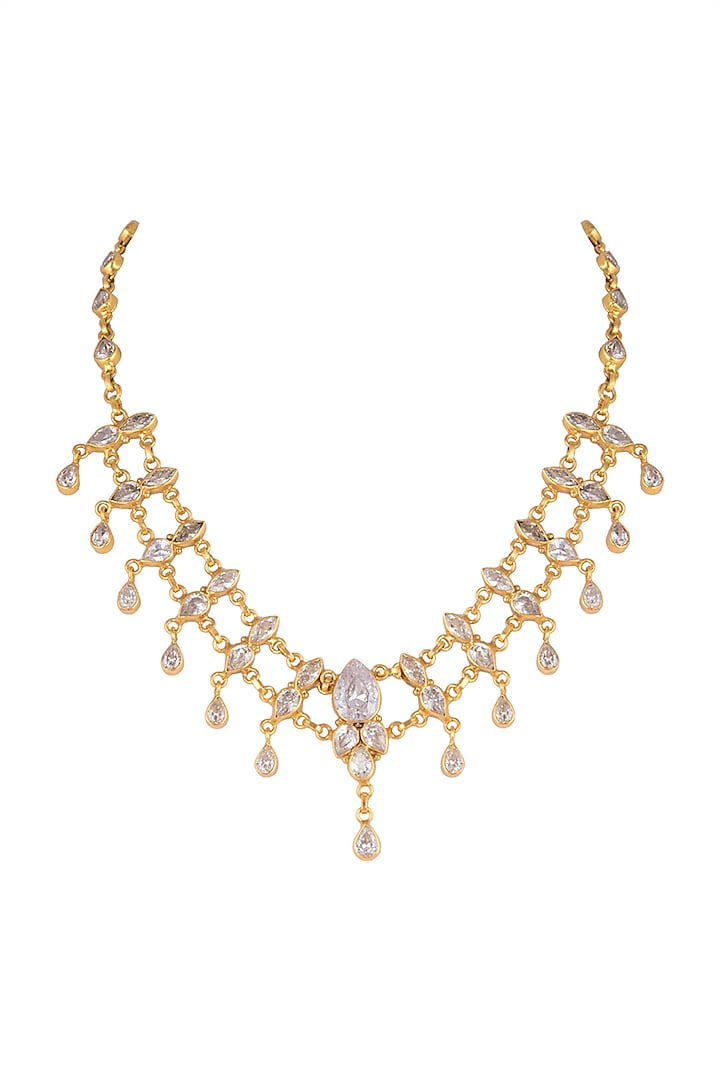 Gold Plated Zircon Necklace by Unniyarcha