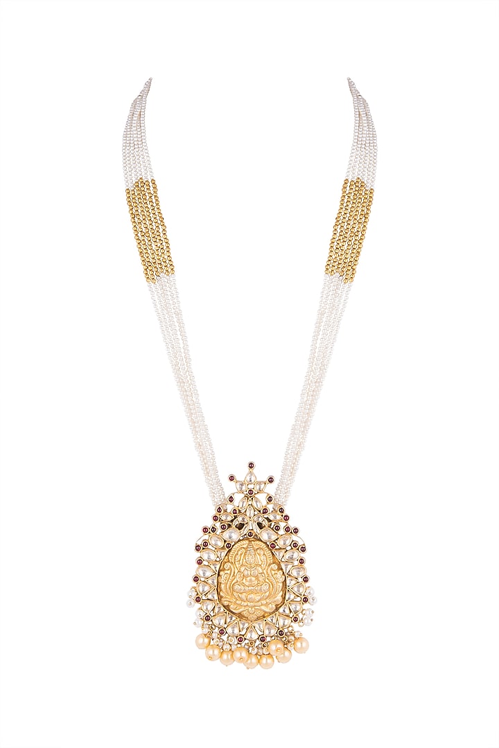 Gold Plated Pearls & Beads Necklace by Unniyarcha