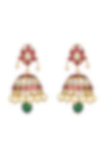 Gold Finish Green Onyx Jhumka Earrings by Unniyarcha at Pernia's Pop Up Shop