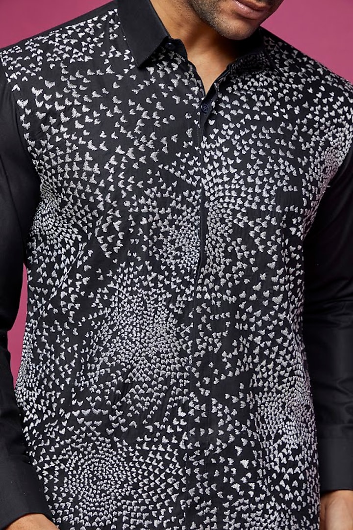 Black Crush Handblock Printed Wedding Shirt by Rohit Gandhi & Rahul Khanna Men at Pernia's Pop Up Shop
