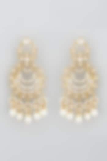 Gold Plated Pearl Long Earrings by Riana Jewellery