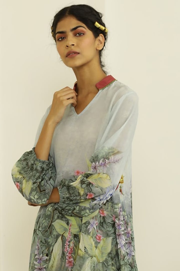 Grey & Catalina Green Printed Tunic Set by Kalista at Pernia's Pop Up Shop