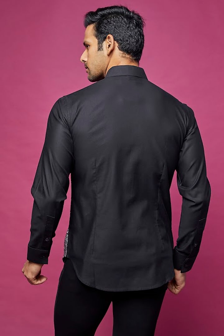 Black Crush Handblock Printed Wedding Shirt by Rohit Gandhi & Rahul Khanna Men at Pernia's Pop Up Shop