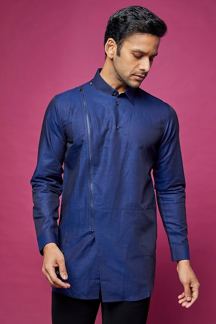 Blue Cotton Shirt by Rohit Gandhi & Rahul Khanna Men